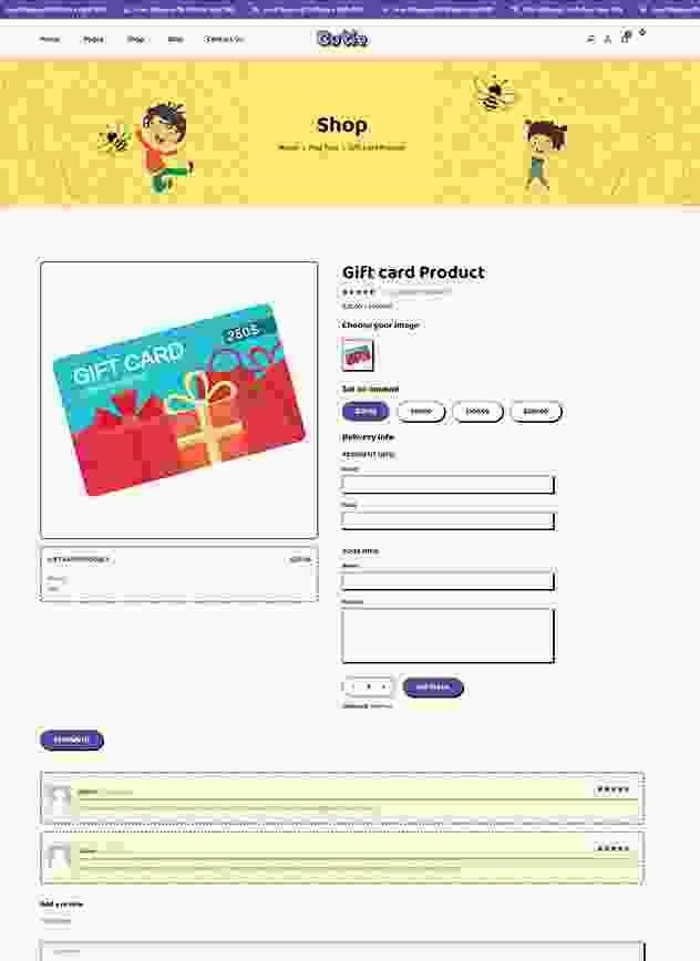 landing page Cutie Gift Card